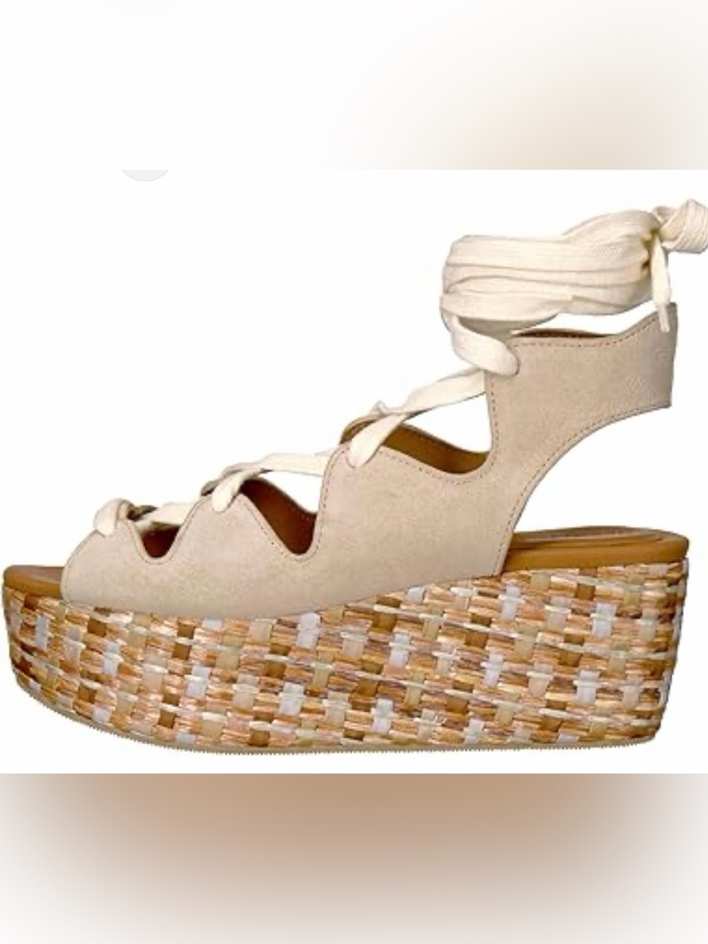 See by Chloé Woven Platform Lace Up Sandals Espadrille Wedge Beige Size 38